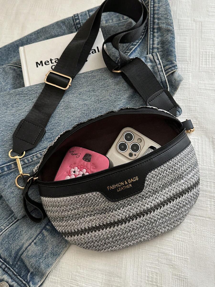 Fashionable Women's Shoulder Bag, Textured Commuter Tote Bag, Crossbody Bag, Large Capacity, Minimalist Versatile Niche Design Casual Bag