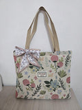 Large Capacity Zipper Shoulder Tote Bag, Floral Print With Decorative Scarf