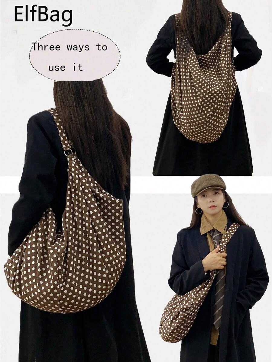 Large Capacity Foldable Solid Color Shoulder Bag, Back To School Minimalist Style Women's Crossbody Bag, Nylon Fabric Bag