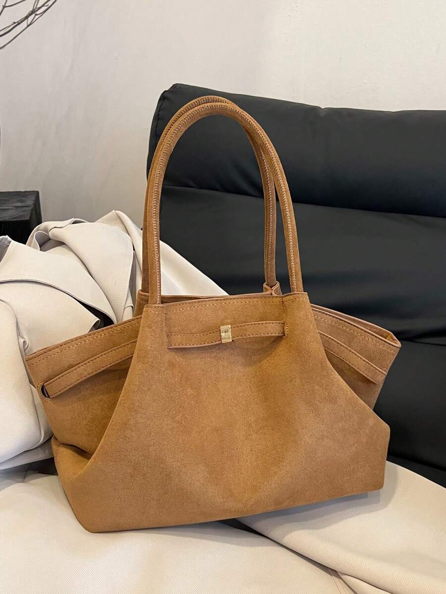 Dedoo 1pc Faux Suede Tote Bag, Large Capacity Solid Color Women's Handbag, Mature Elegant Style, Vintage Commuter Bag