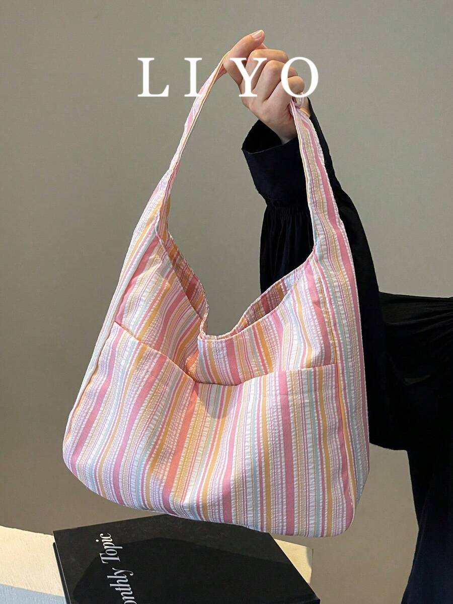 Large Capacity Women's Cloth Bag, Shoulder Bag, Casual Versatile Striped Tote