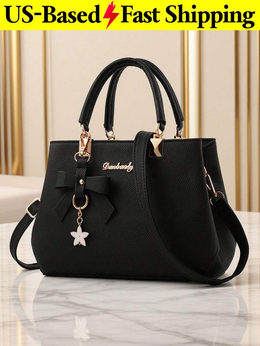 Dreubea Womens Handbag Tote Shoulder Purse Leather Crossbody Bag,New Bow-Detail Women's Handbag, Lychee-Textured Handbag Bow-Adorned For Mature Women