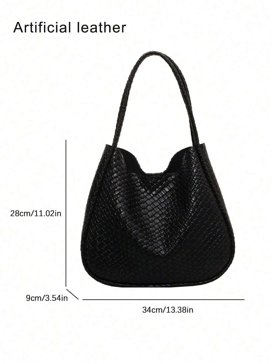 Fashionable Women's Large Capacity Woven Casual Minimalist Solid Color Faux Leather Handbag/Shoulder Bag, Suitable For Commuting, Shopping, Dating