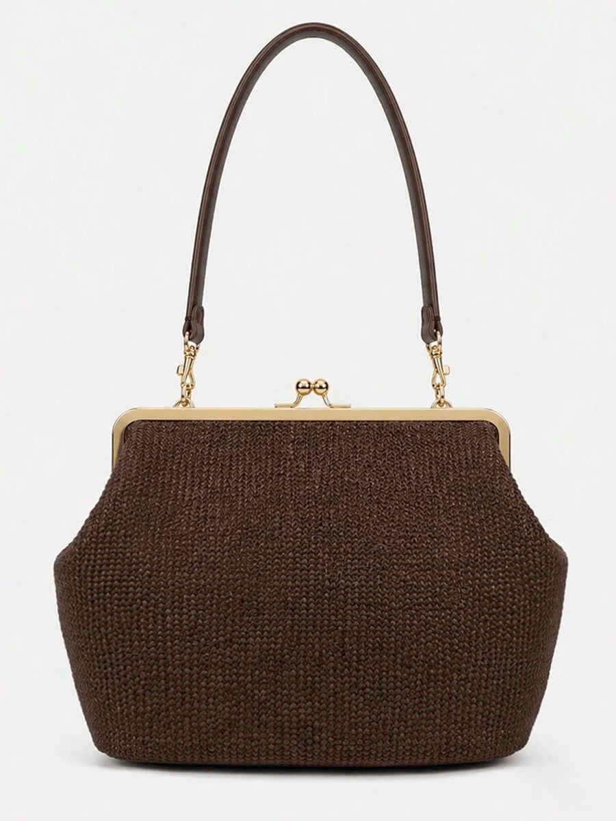 Fashionable Large Striped Clasp Shell Women's Shoulder Bag Designer PP Straw Woven Tote Bag Luxury Casual Summer Beach Woven Clutch Bag For Vacation