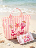 Colorful Striped Beach Tote Bag With Matching Mini Cosmetic Pouch