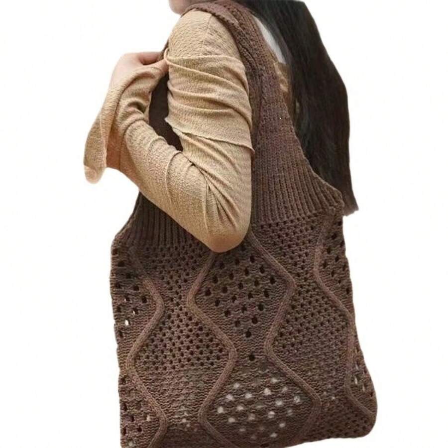 Versatile Knitted 2025 Summer Tote Bag For Women, Woven Handbag, Large Capacity, New Hollow Design, Casual Style Shoulder Bag