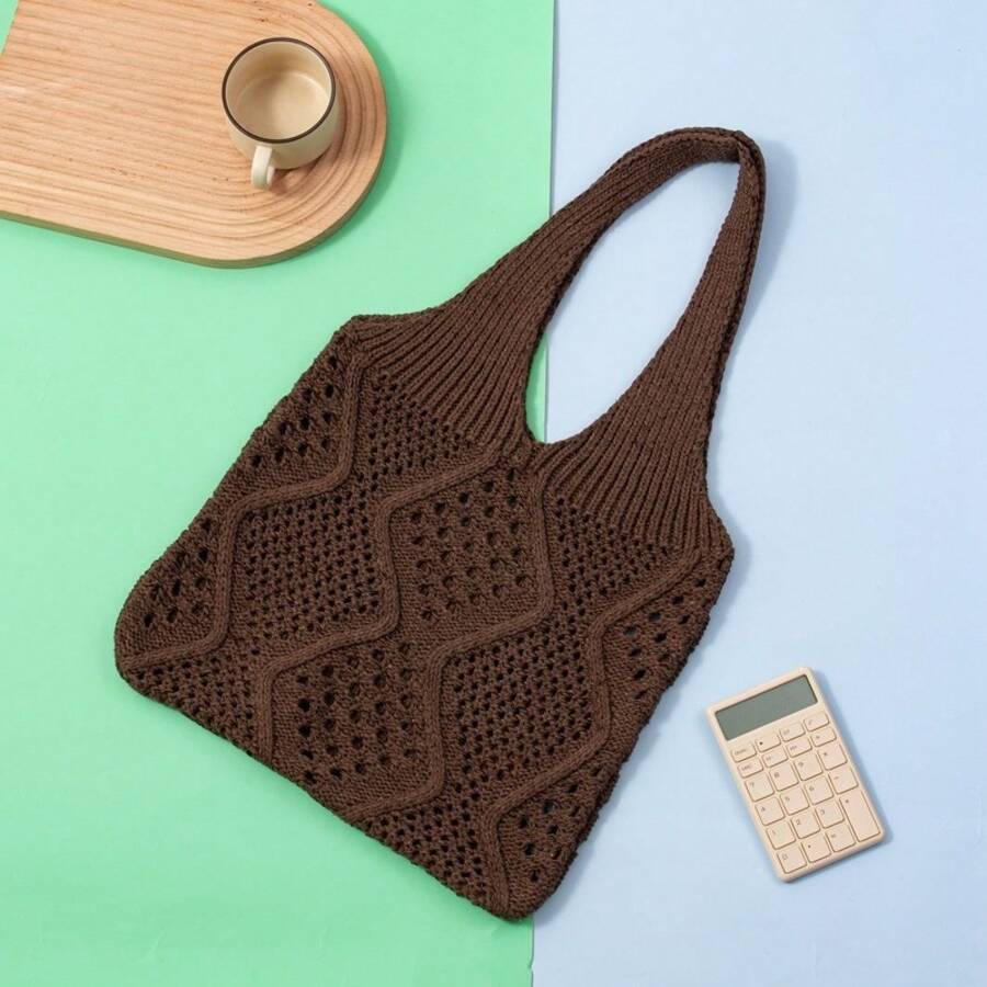 Versatile Knitted 2025 Summer Tote Bag For Women, Woven Handbag, Large Capacity, New Hollow Design, Casual Style Shoulder Bag