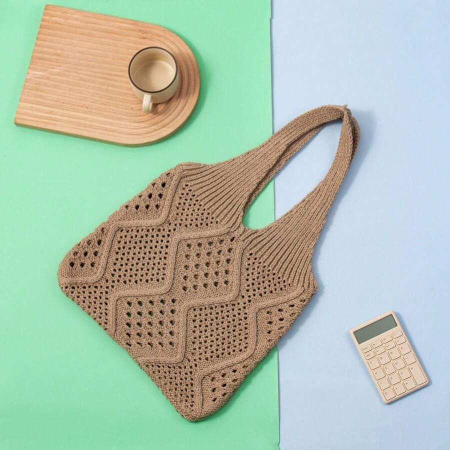 Versatile Knitted 2025 Summer Tote Bag For Women, Woven Handbag, Large Capacity, New Hollow Design, Casual Style Shoulder Bag