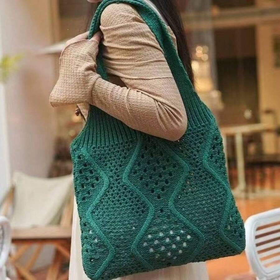 Versatile Knitted 2025 Summer Tote Bag For Women, Woven Handbag, Large Capacity, New Hollow Design, Casual Style Shoulder Bag