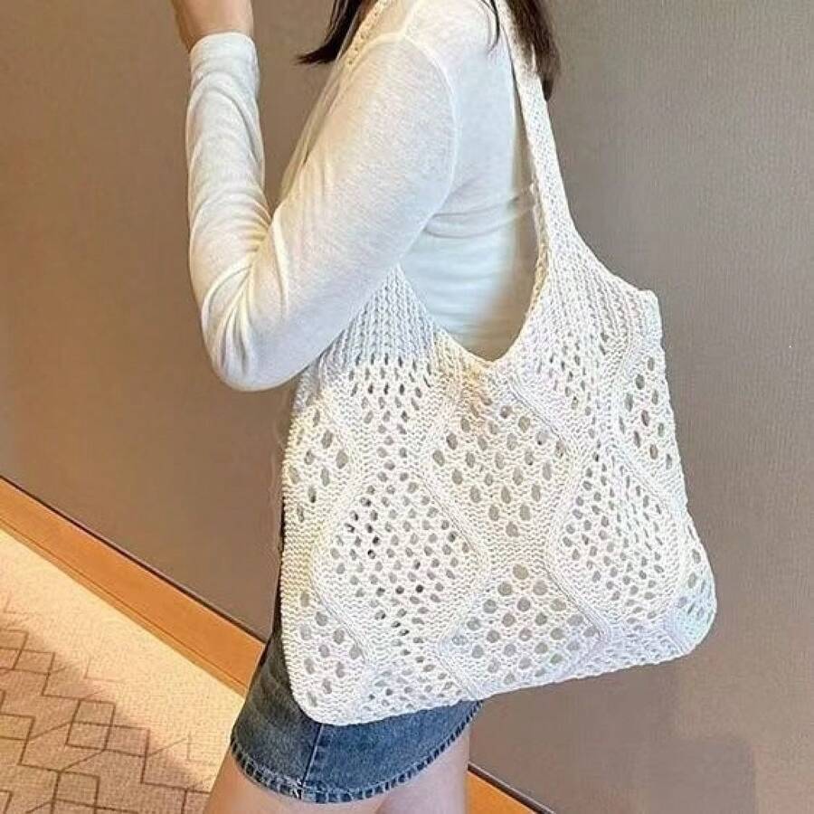 Versatile Knitted 2025 Summer Tote Bag For Women, Woven Handbag, Large Capacity, New Hollow Design, Casual Style Shoulder Bag