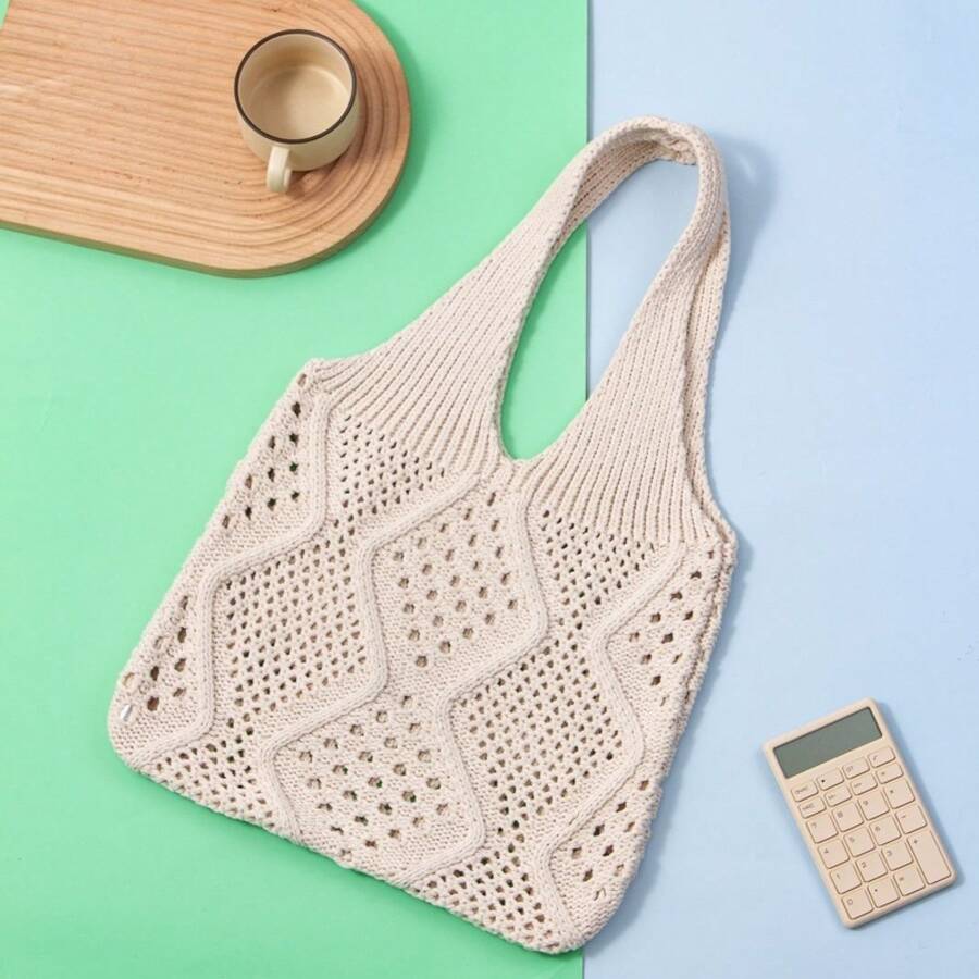 Versatile Knitted 2025 Summer Tote Bag For Women, Woven Handbag, Large Capacity, New Hollow Design, Casual Style Shoulder Bag
