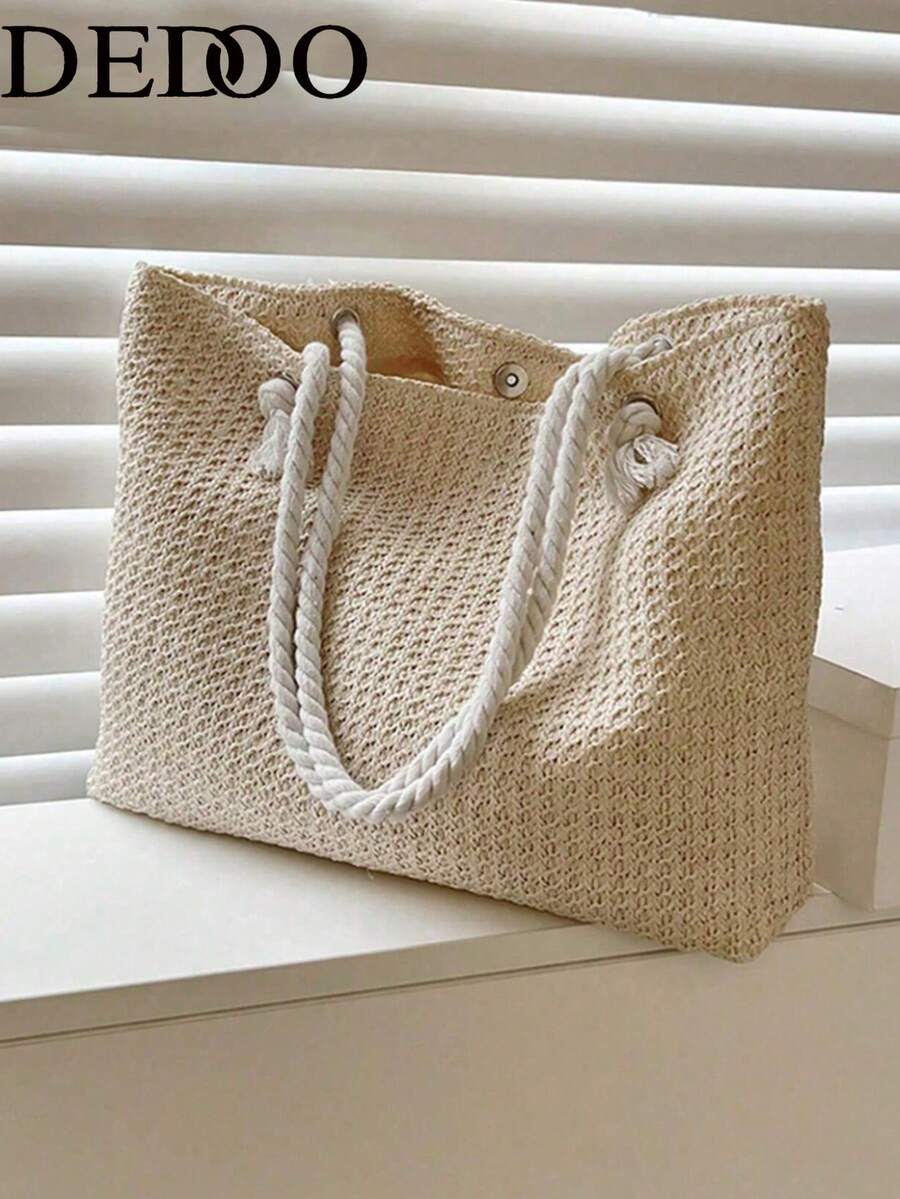 Dedoo Woven Large Capacity Tote Bag, Lightweight Shopping Shoulder Bag, Summer Travel Essential Women's Vacation Backpack