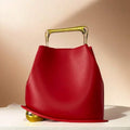 NEW Tote Bag PU Leather Bucket Simple Solid Color Irregular Casual Crossbody Shoulder Bag Shopping High-Grade Vintage Leather Wooden Handle Bucket Bag