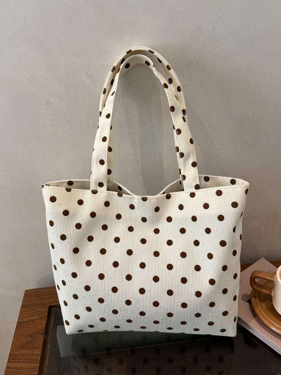 Strawberry Print Tote Bag Cute Style Fashion Large Capacity Versatile Shoulder Women's Bag Ribbed