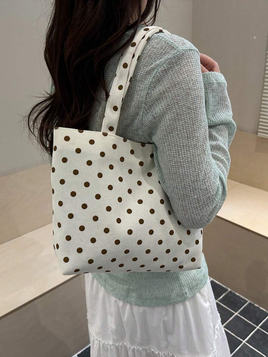 Strawberry Print Tote Bag Cute Style Fashion Large Capacity Versatile Shoulder Women's Bag Ribbed