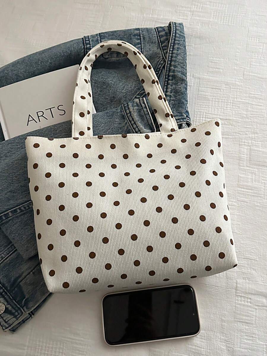 Strawberry Print Tote Bag Cute Style Fashion Large Capacity Versatile Shoulder Women's Bag Ribbed