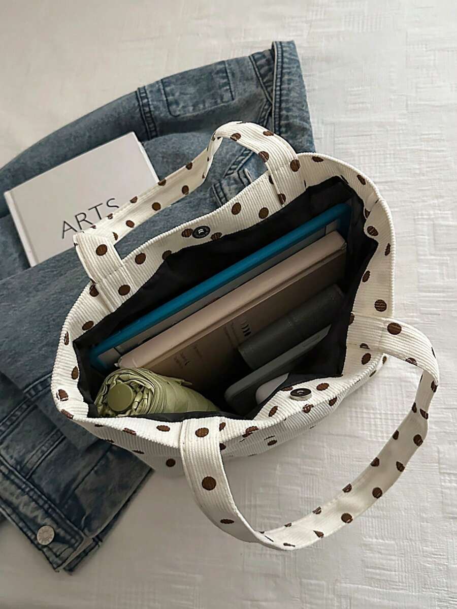 Strawberry Print Tote Bag Cute Style Fashion Large Capacity Versatile Shoulder Women's Bag Ribbed