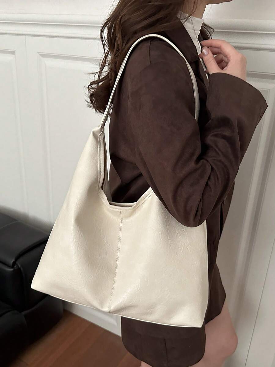 Women's New Large Tote Bag, Fashionable Design Shoulder Bag, Soft PU Material, Textured Style (Color Difference Due To Photo Angle)
