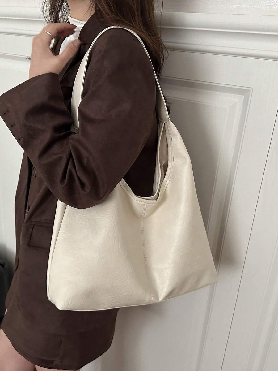 Women's New Large Tote Bag, Fashionable Design Shoulder Bag, Soft PU Material, Textured Style (Color Difference Due To Photo Angle)