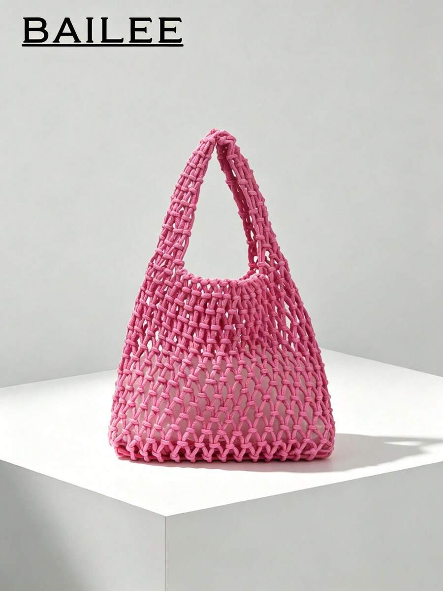 BAILEE Fashion Casual Multi-Color Hand-Woven Tote Bag, PU Base, Ocean Theme Decoration, Suitable For Beach Wear, Great Gift