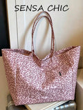 Women's Fashion Soft Fabric Printed Tote Bag, Large Capacity Front Pocket Design, Pink Tone Casual Handbag, Suitable For Outdoor, Shopping And Travel