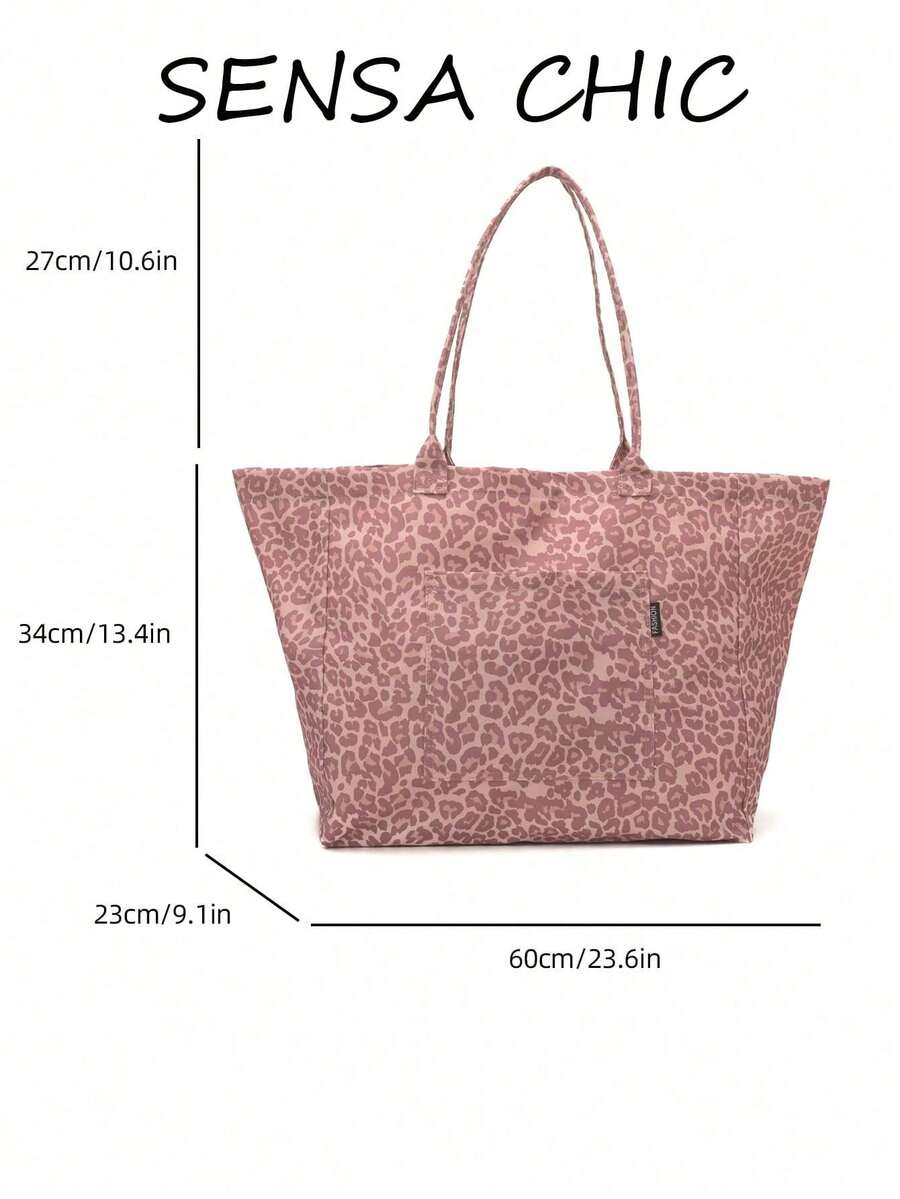 Women's Fashion Soft Fabric Printed Tote Bag, Large Capacity Front Pocket Design, Pink Tone Casual Handbag, Suitable For Outdoor, Shopping And Travel