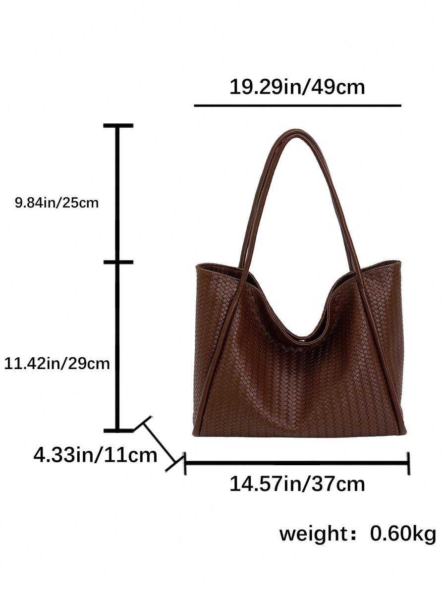 New 2026 Fashion Large Capacity Women's Tote Bag, Shoulder Bag, Premium Minimalist Vintage Woven Texture Bucket Bag, PU Material