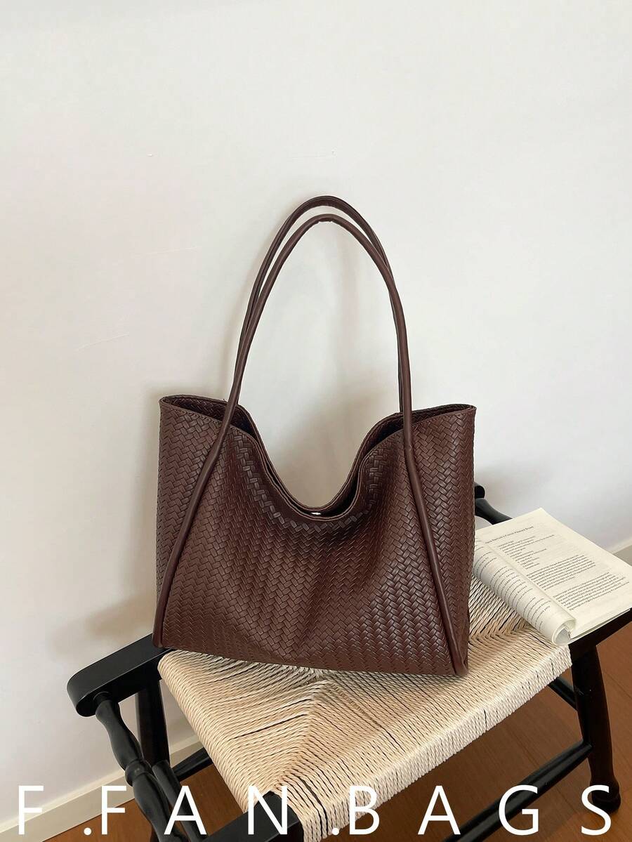 New 2026 Fashion Large Capacity Women's Tote Bag, Shoulder Bag, Premium Minimalist Vintage Woven Texture Bucket Bag, PU Material