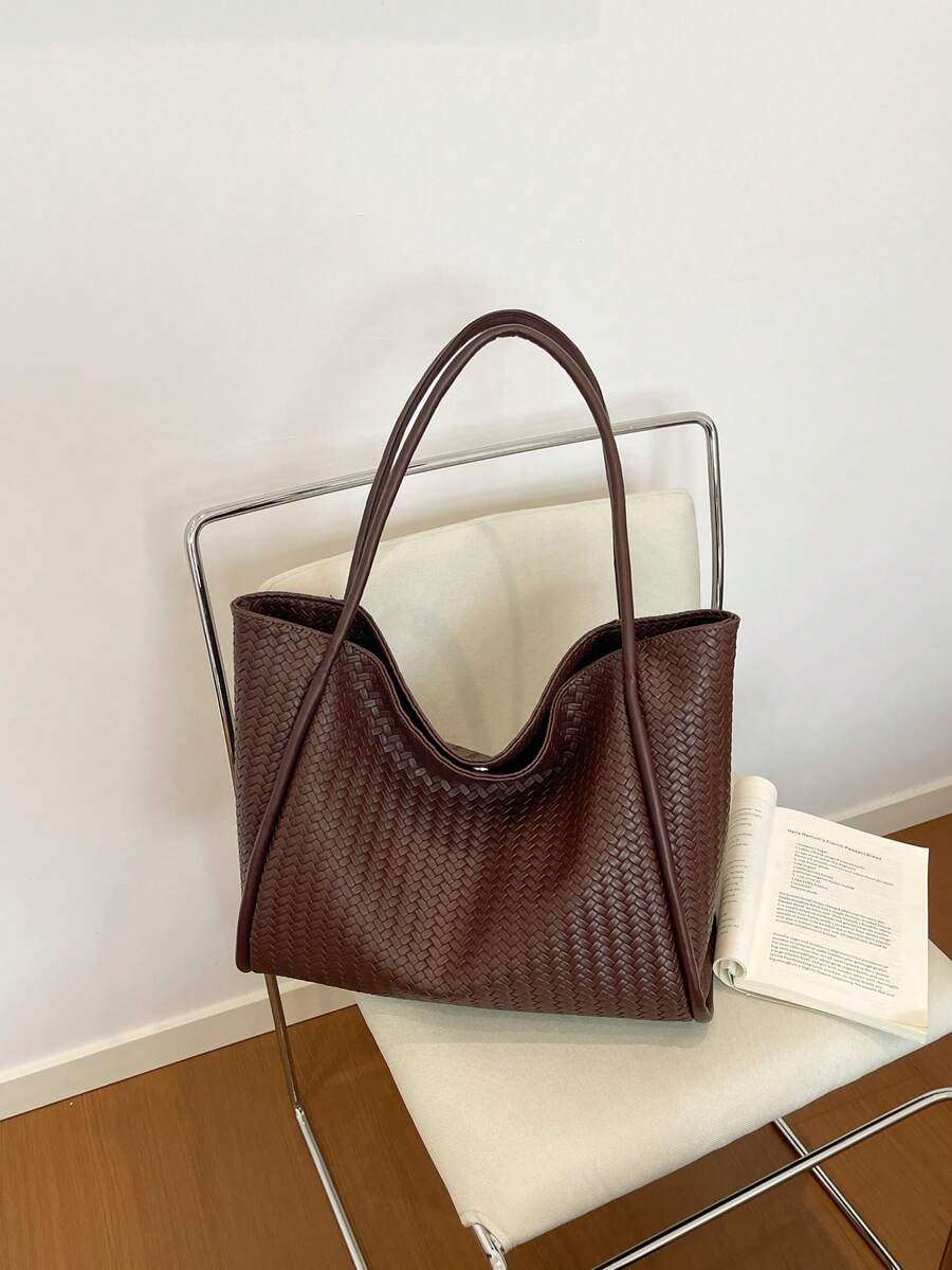 New 2026 Fashion Large Capacity Women's Tote Bag, Shoulder Bag, Premium Minimalist Vintage Woven Texture Bucket Bag, PU Material
