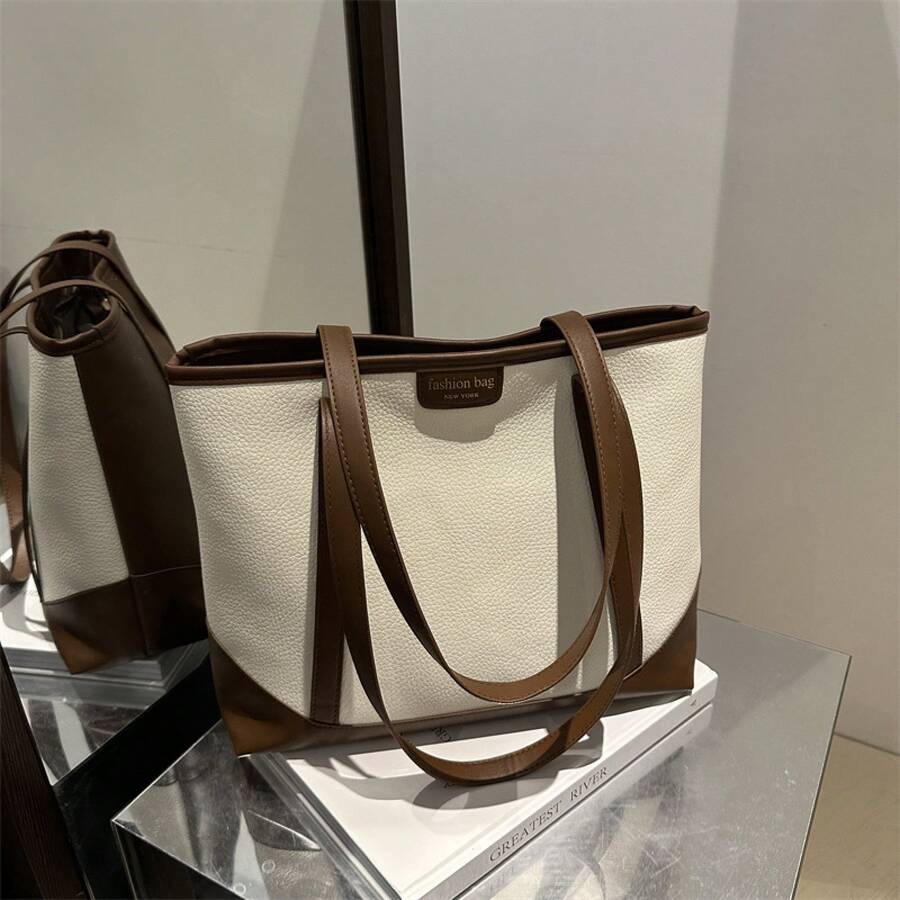 Shoulder BagAutumn Large-Capacity Tote Bag, Fashionable, Simple, Textured, Women's Commuter Shoulder Bag, Popular, Beautiful, Color-Blocking