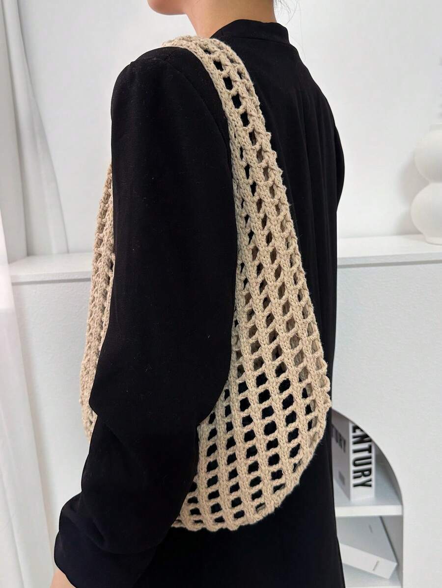 2026 New Large Capacity Hollow Vintage Beach Bag, Bohemian Beach Bag, Holiday Essential, Women's Fashion Handmade Crochet Handbag. Suitable For College Students, Back To School And Mother's Day Gift