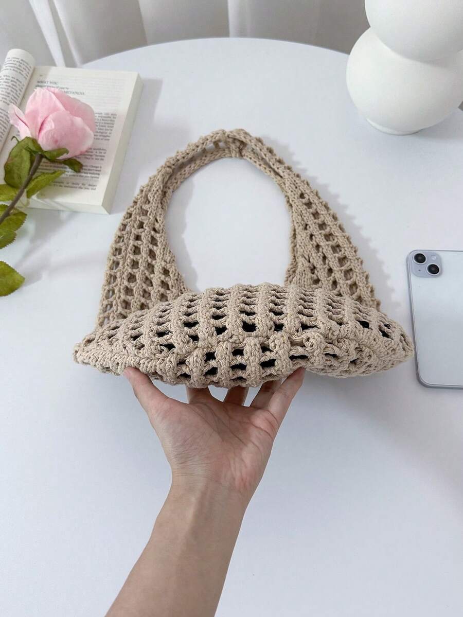 2026 New Large Capacity Hollow Vintage Beach Bag, Bohemian Beach Bag, Holiday Essential, Women's Fashion Handmade Crochet Handbag. Suitable For College Students, Back To School And Mother's Day Gift