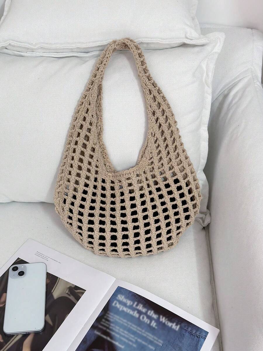 2026 New Large Capacity Hollow Vintage Beach Bag, Bohemian Beach Bag, Holiday Essential, Women's Fashion Handmade Crochet Handbag. Suitable For College Students, Back To School And Mother's Day Gift