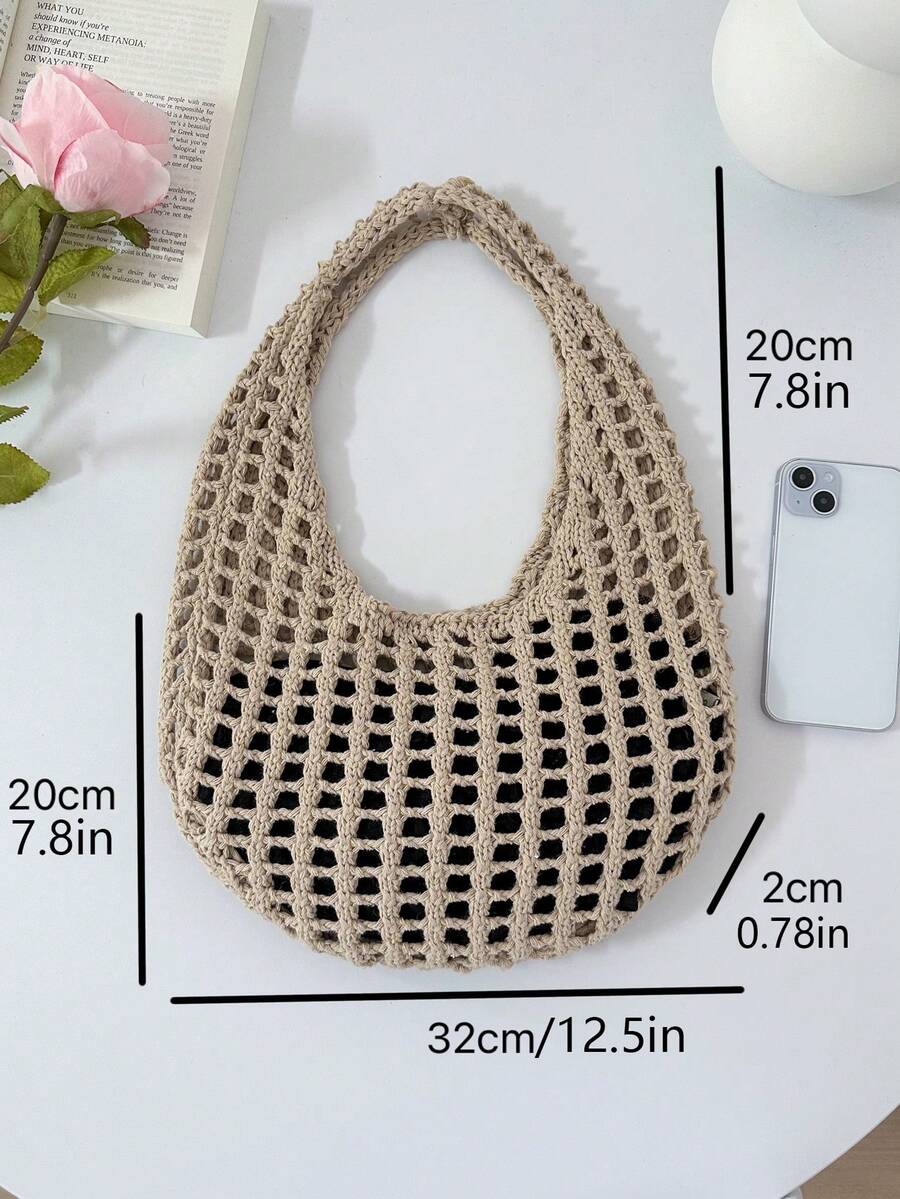 2026 New Large Capacity Hollow Vintage Beach Bag, Bohemian Beach Bag, Holiday Essential, Women's Fashion Handmade Crochet Handbag. Suitable For College Students, Back To School And Mother's Day Gift