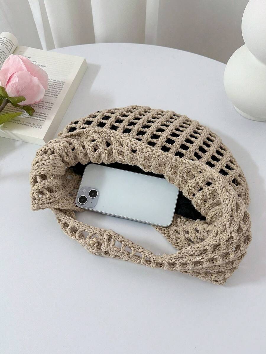 2026 New Large Capacity Hollow Vintage Beach Bag, Bohemian Beach Bag, Holiday Essential, Women's Fashion Handmade Crochet Handbag. Suitable For College Students, Back To School And Mother's Day Gift