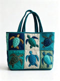 Quilted Tote Bag For Women For Women With Sea Turtle Patchwork Design, Machine Washable Canvas Beach Bag, Vacation, Shopping And Everyday Use