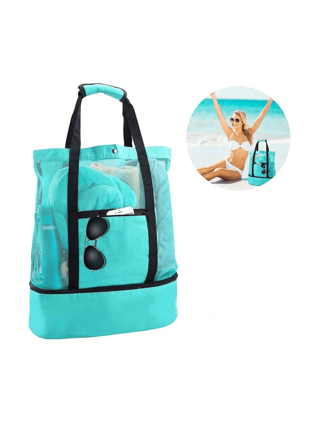 Vacation,Casual,Minimalist Double Layer Beach Bag, Lightweight,Portable,With Multi Pockets, Versatile Travel Bag, For Festivals/Vacation/Holiday