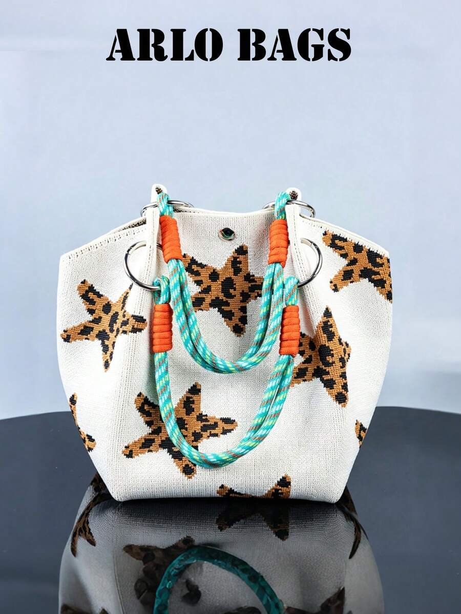 Black And White Striped Canvas Mini Bucket Tote Bag With Metal O-Ring And Plaid Knot Top Handle, A Vacation Bag, A Must-Have For Fashionable Women, Students And Campus People In Spring And Summer, Per
