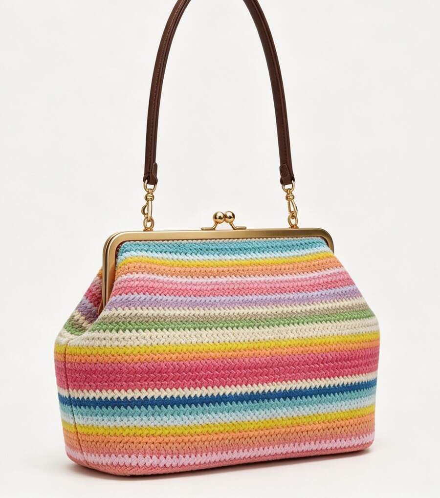 Fashionable Large Striped Clasp Shell Women's Shoulder Bag Designer PP Straw Woven Tote Bag Luxury Casual Summer Beach Woven Clutch Bag For Vacation