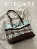 Korean Style Niche Polka Dot Plaid Tote Bag, Mint Chocolate New Fashion Versatile Large Capacity Underarm Shoulder Bag