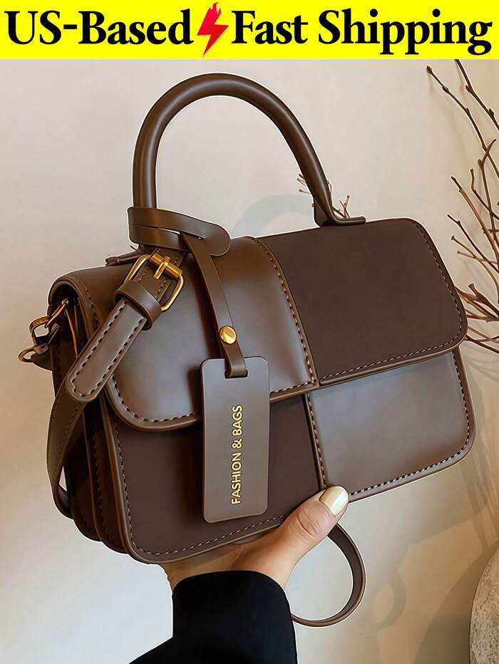 Simple Brown Plaid Handbag Tote Shoulder Crossbody Bag For Women Small Vintage P