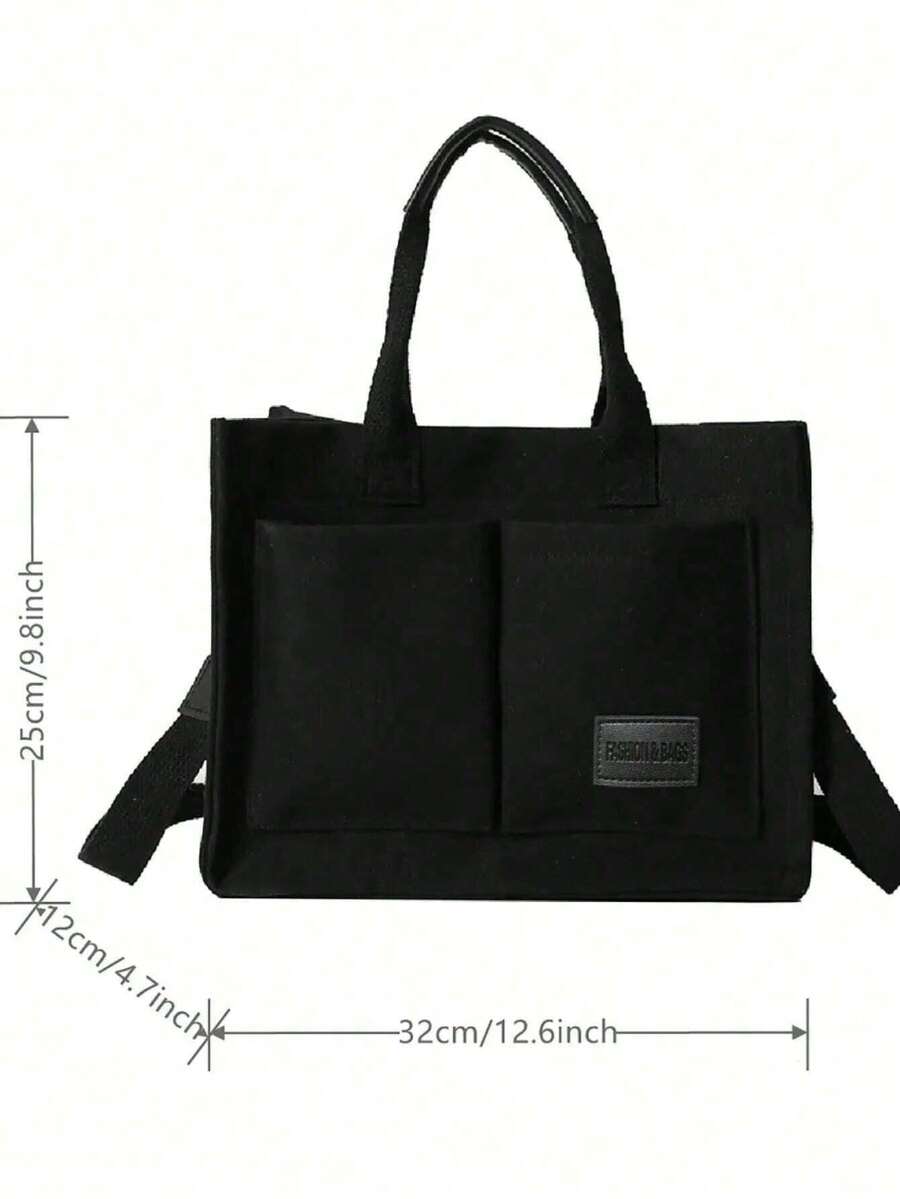 Black Canvas Multi-Pocket Tote Bag For Women, Top Handle Crossbody Shoulder Bag,Ladies Bags For Summer Beach Work School Daily Casual Outfits