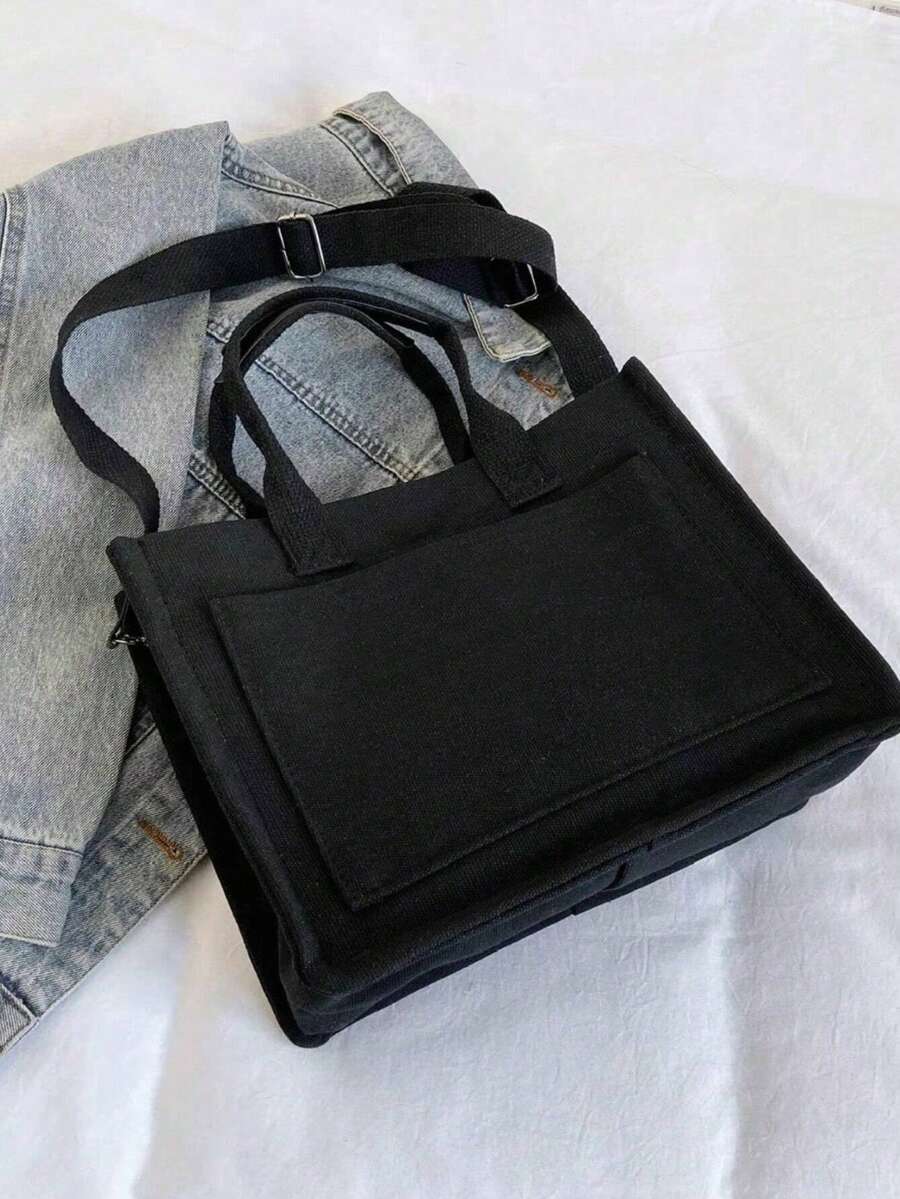 Black Canvas Multi-Pocket Tote Bag For Women, Top Handle Crossbody Shoulder Bag,Ladies Bags For Summer Beach Work School Daily Casual Outfits
