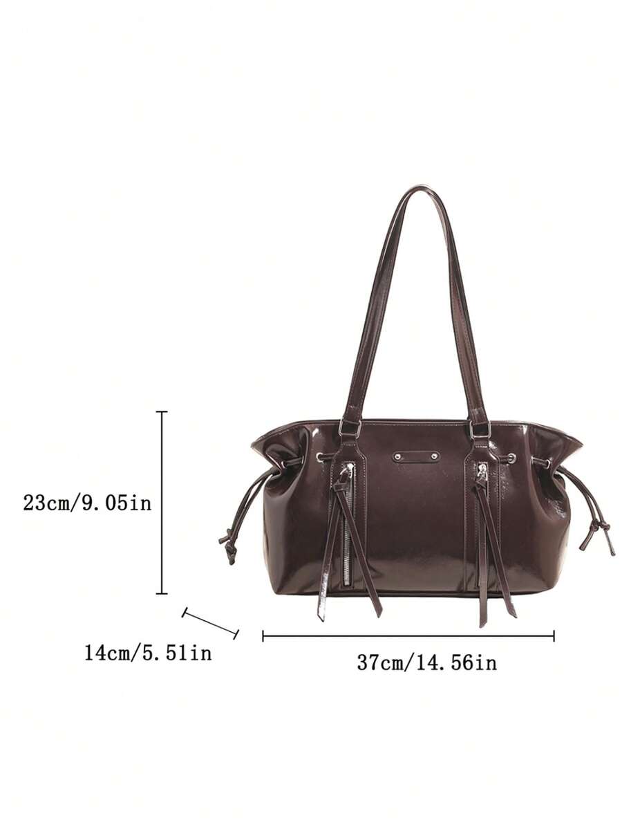 1PC Women's PU Large Capacity Commuter Tote Bag, Street Boston Style, Multi-Pocket Zipper Layered Design, Shoulder & Handheld Dual-Use Bag, Versatile For Office Commute And Short Trips, Can Store Lapt