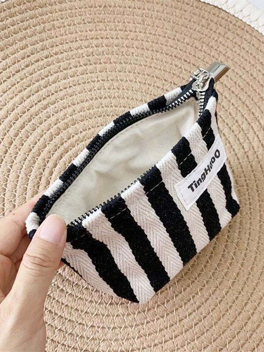 Black And White Striped Tote Bag, "I Love You Sister" Letter Print, Casual Striped Shoulder Bag With Sister Message Pattern, Portable Makeup Bag, Large Capacity Women's Crossbody Bag, Adjustable Chain