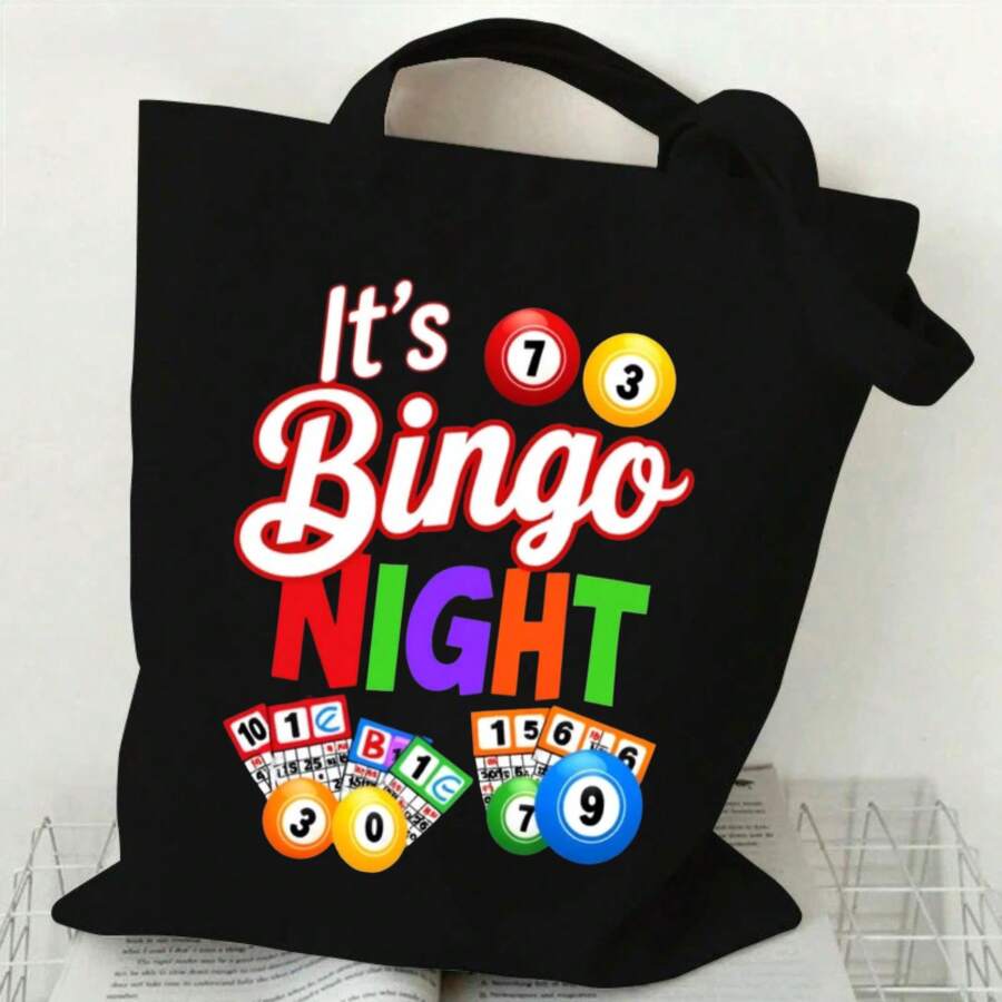 Canvas Tote Bag Unisex Shoulder Bag Commuting Travel Daily Use Black White Bingo Night Design Shopping Beach School Office Market Groc