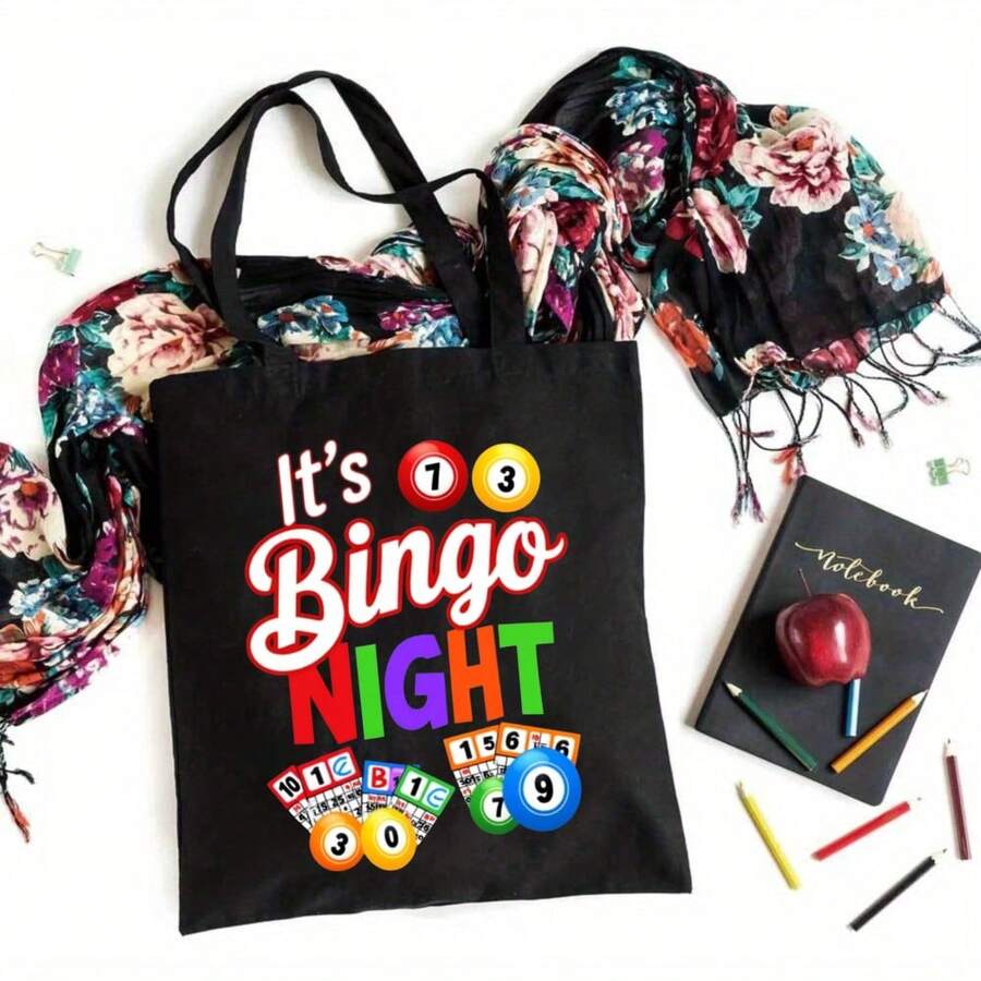 Canvas Tote Bag Unisex Shoulder Bag Commuting Travel Daily Use Black White Bingo Night Design Shopping Beach School Office Market Groc