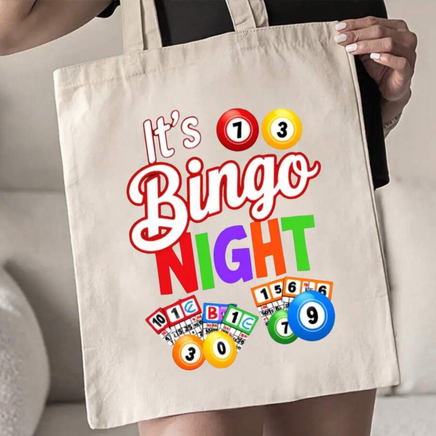 Canvas Tote Bag Unisex Shoulder Bag Commuting Travel Daily Use Black White Bingo Night Design Shopping Beach School Office Market Groc
