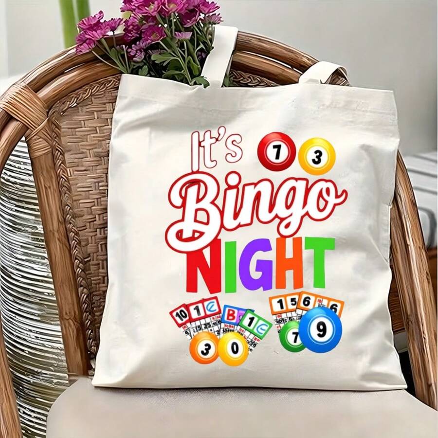 Canvas Tote Bag Unisex Shoulder Bag Commuting Travel Daily Use Black White Bingo Night Design Shopping Beach School Office Market Groc