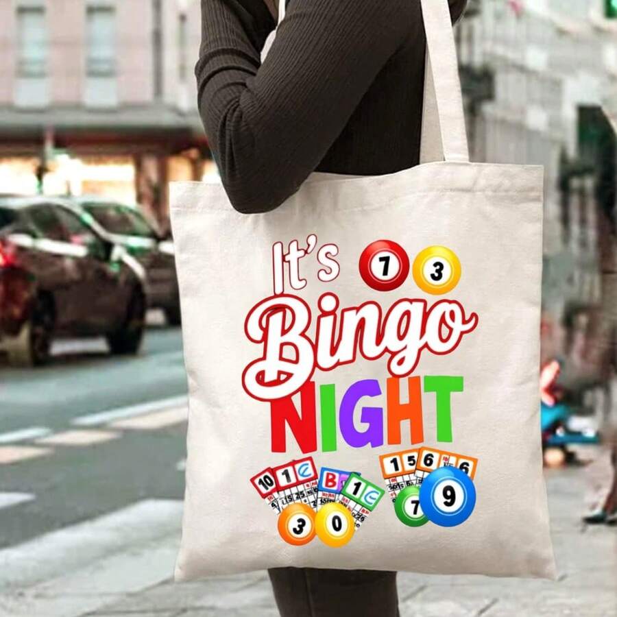 Canvas Tote Bag Unisex Shoulder Bag Commuting Travel Daily Use Black White Bingo Night Design Shopping Beach School Office Market Groc